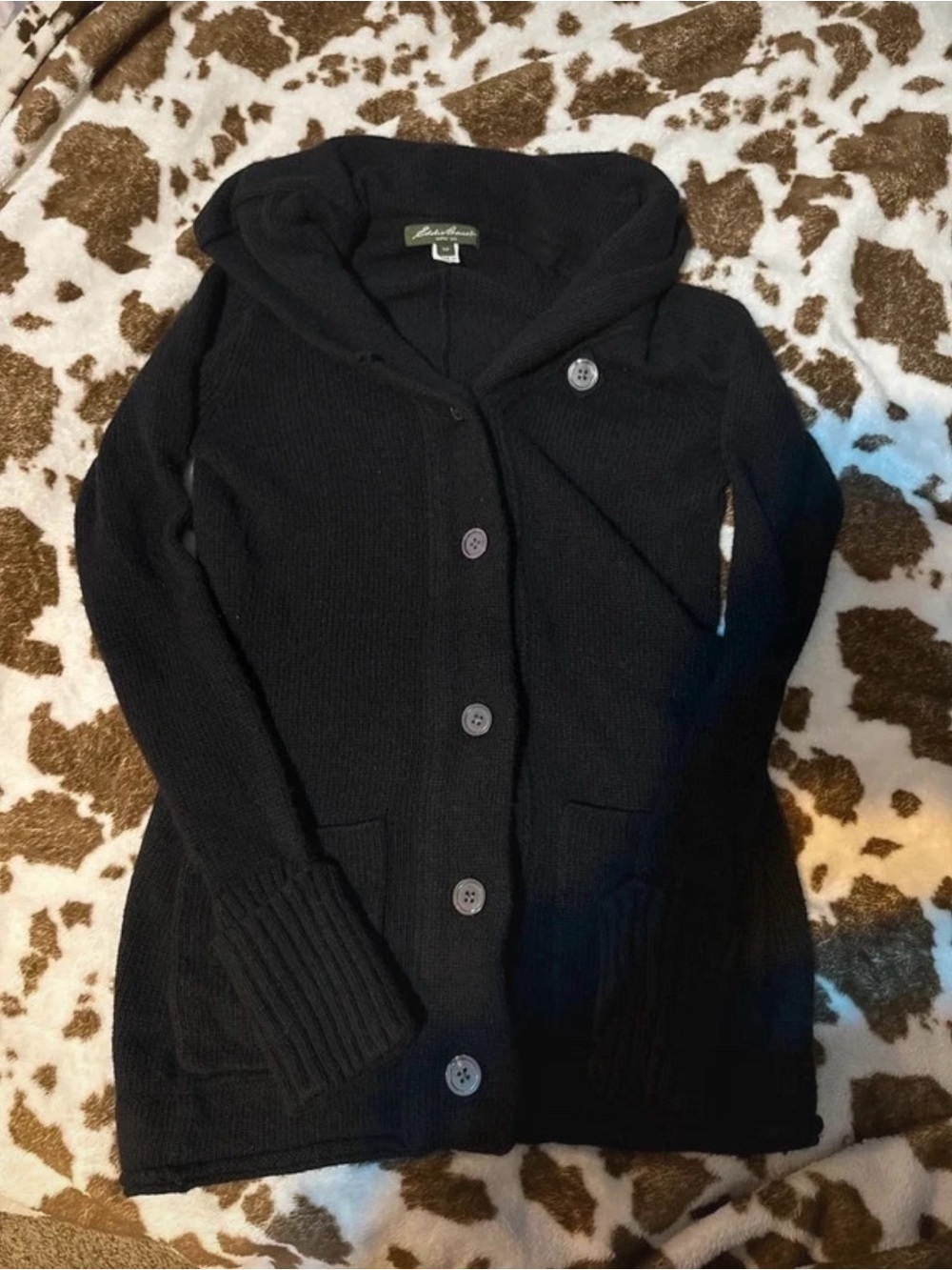 Eddie Bauer Black Hooded Button Cardigan